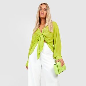 PLUS CHIFFON DRAPE TIE DETAIL SHIRT BLOUSE